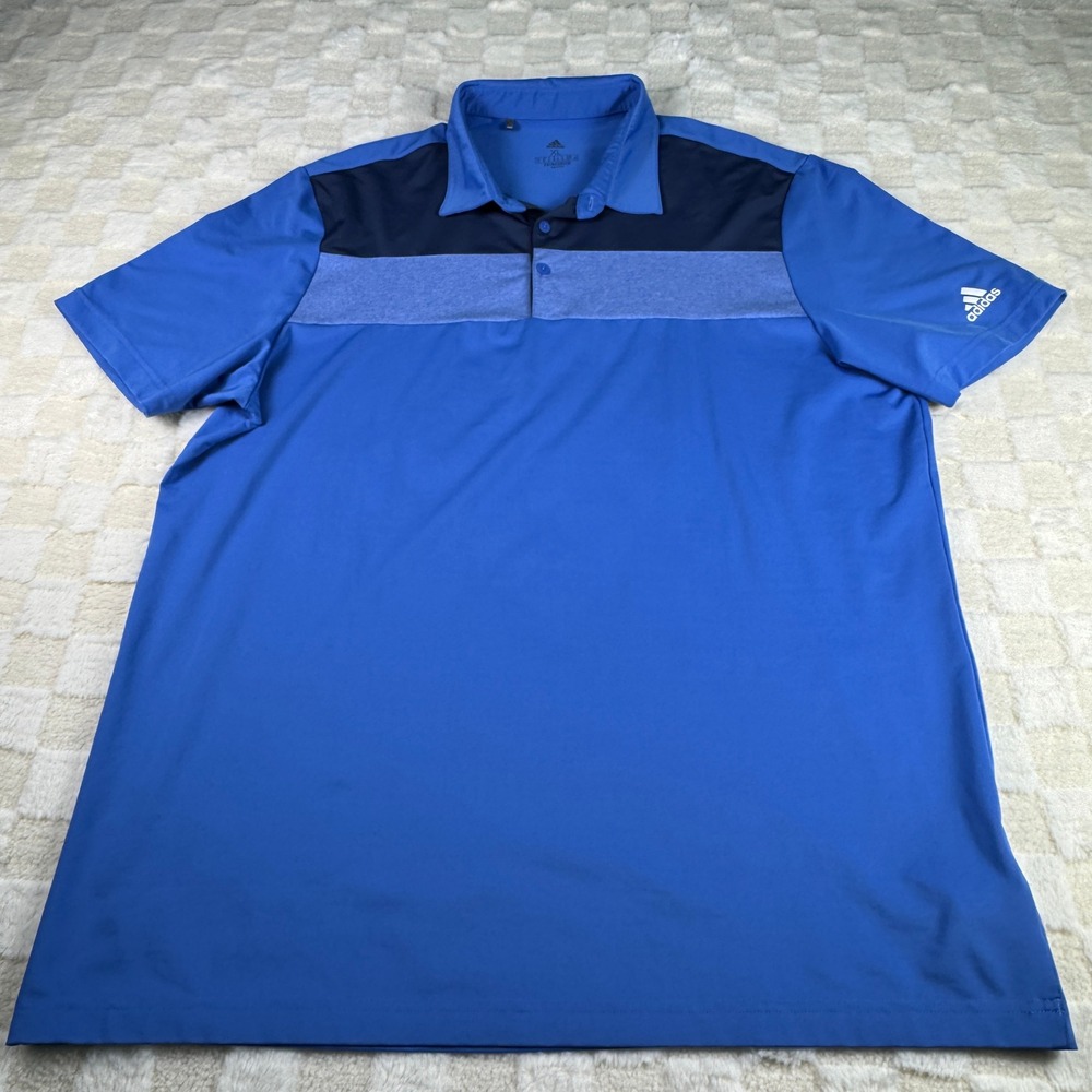 Adidas Golf Polo Shirt Mens XL Blue Primegreen ClimaLite Athletic Top
